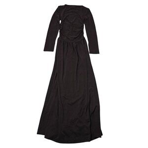 cream ribbed maxi dress Cream Soft Ribbed Long Sleeve Midi Dress